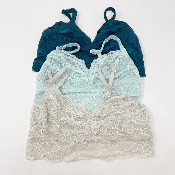 Pink Victorias Secret Lace Bralette Set of 3 Small S Teal Blue Light Blue Greige - Picture 1 of 12